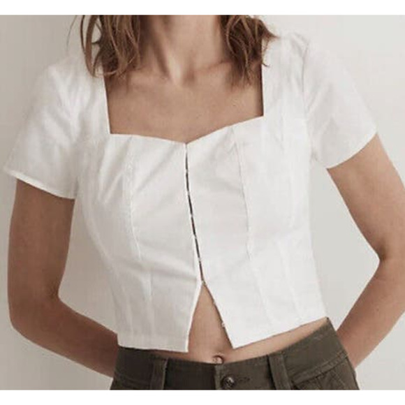Madewell Gaia Poplin Hook Front Short Sleeve Cute Summer Top US Women's 12 New - Picture 1 of 6
